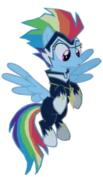 Size: 695x1192 | Tagged: safe, artist:benpictures1, derpibooru import, rainbow dash, zapp, pegasus, pony, power ponies (episode), clothes, confused, cute, dashabetes, female, flying, image, inkscape, open mouth, png, power ponies, show accurate, simple background, solo, transparent background, vector