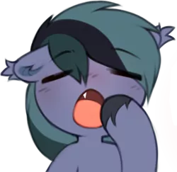 Size: 626x609 | Tagged: safe, artist:astralblues, derpibooru import, oc, oc:scrimmy, unofficial characters only, bat pony, pony, bat pony oc, bat wings, cute, ear fluff, eyes closed, fangs, image, male, ocbetes, open mouth, png, simple background, sleepy, solo, stallion, transparent background, unshorn fetlocks, wings, yawn