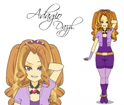 Size: 727x617 | Tagged: safe, artist:suetora, adagio dazzle, human, equestria girls, belt, boots, clothes, gloves, high heel boots, humanized, image, jeans, jewelry, kisekae, necklace, pants, png, ribbon, shirt, shoes, shorts, solo, vest