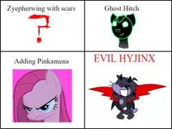 Size: 484x364 | Tagged: safe, derpibooru import, hitch trailblazer, pinkie pie, ghost, ghost pony, pony, undead, coming soon, evil, evil grin, evil laugh, g5, grin, image, laughing, pinkamena diane pie, png, simple background, smiling, spoiler, spoiler alert, spoilers for another series, this may contain spoilers, white background