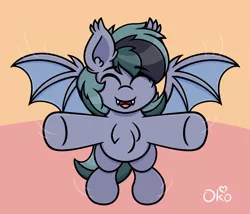Size: 1400x1200 | Tagged: safe, artist:okopod, derpibooru import, oc, oc:scrimmy, unofficial characters only, bat pony, pony, bat pony oc, bat wings, chest fluff, cute, ear fluff, fangs, flying, heterochromia, image, incoming hug, male, ocbetes, png, simple background, solo, spread wings, stallion, wings