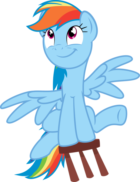 Size: 2149x2790 | Tagged: safe, artist:sakatagintoki117, derpibooru import, rainbow dash, pegasus, pony, testing testing 1-2-3, .svg available, cute, dashabetes, female, high res, image, looking up, mare, png, simple background, sitting, smiling, solo, spread wings, stool, stooldash, transparent background, vector, wings