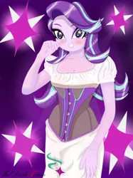 Size: 1280x1707 | Tagged: safe, artist:thedarktercio, derpibooru import, starlight glimmer, equestria girls, friendship is magic, clothes, corset, cute, cutie mark, dress, female, image, jpeg, smiling, solo