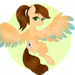 Size: 4050x4050 | Tagged: safe, artist:bellfa, derpibooru import, oc, oc:sunrise, pony, brown hair, cute, cutie mark, female, full body, green eyes, image, png, simple background, smiling, solo, solo female, spread wings, sticker, wings