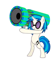 Size: 1332x1447 | Tagged: safe, artist:120percentcool, derpibooru import, vinyl scratch, pony, unicorn, bass cannon, bipedal, cannon, image, png, simple background, solo, transparent background
