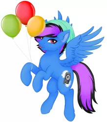 Size: 2783x3179 | Tagged: safe, alternate version, artist:bellfa, derpibooru import, oc, unofficial characters only, pegasus, pony, :p, balloon, beanie, ear fluff, eyelashes, feathered wings, full body, hat, high res, image, looking at you, male, original art, pink eyes, png, purple hair, raised leg, simple background, smiling, smiling at you, solo, spread wings, stallion, standing, tongue out, white background, wings