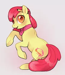 Size: 646x743 | Tagged: safe, artist:zombiedoggy, derpibooru import, apple bloom, earth pony, pony, adorabloom, alternate cutie mark, blushing, bowtie, cute, female, filly, foal, image, pencil, pencil behind ear, png, raised hoof, solo