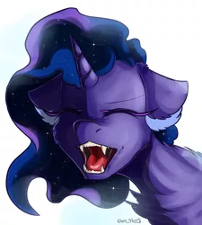 Size: 1770x1971 | Tagged: safe, artist:yuris, derpibooru import, nightmare moon, alicorn, pony, bust, cute, eyes closed, female, growling, image, open mouth, png, portrait, solo
