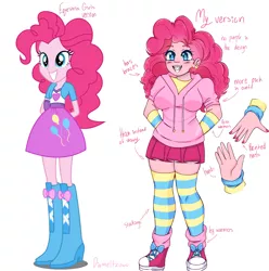 Size: 3239x3265 | Tagged: safe, artist:diameltzowo, derpibooru import, pinkie pie, equestria girls, arm warmers, boots, bow, braces, clothes, ear piercing, earring, heart, high heel boots, hoodie, image, jewelry, leg warmers, painted nails, piercing, png, redesign, shoes, simple background, skirt, sneakers, socks, stockings, thick, thigh highs, white background, zettai ryouiki