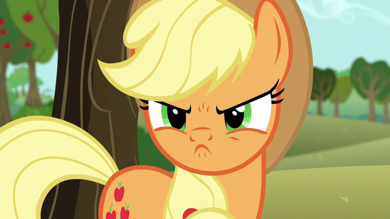 Size: 1280x720 | Tagged: safe, derpibooru import, screencap, applejack, earth pony, pony, no second prances, angry, applejack is not amused, applejack's hat, cowboy hat, cute, female, frown, hat, image, madorable, mare, narrowed eyes, png, scowl, solo, unamused