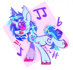 Size: 500x482 | Tagged: safe, artist:occultusion, vinyl scratch, pony, unicorn, colored hooves, dancing, ear tufts, female, headphones, image, mare, music notes, png, profile, simple background, solo, tongue out, vinyl's glasses