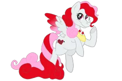 Size: 5250x3500 | Tagged: safe, artist:chewy-tartz, artist:fluffernutters16, derpibooru import, oc, oc:lovestruck, unofficial characters only, pegasus, arrow, bow, flying, heart, heart eyes, image, long mane, long tail, png, redesign, simple background, smiling, solo, tail, transparent background, two toned mane, wingding eyes