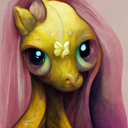 Size: 1536x1536 | Tagged: safe, derpibooru import, machine learning generated, midjourney, fluttershy, pegasus, pony, big eyes, cursed, deformed, eye bulging, flower, full face view, image, looking at you, neural network, nightmare fuel, png, solo, stare, stare into your soul