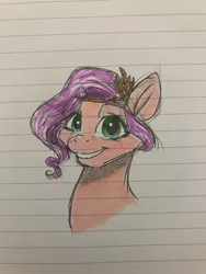 Size: 786x1048 | Tagged: safe, artist:arinagi8, derpibooru import, pipp petals, pony, bust, female, g5, image, jpeg, lined paper, looking at you, mare, solo, traditional art