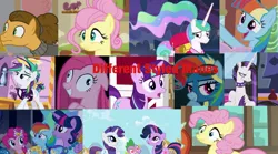Size: 1989x1105 | Tagged: safe, derpibooru import, edit, edited screencap, screencap, cheese sandwich, fluttershy, pinkie pie, princess celestia, rainbow dash, rarity, spike, starlight glimmer, twilight sparkle, twilight sparkle (alicorn), alicorn, earth pony, pony, unicorn, between dark and dawn, keep calm and flutter on, the cutie pox, the last laugh, alternate hairstyle, book, celestia is not amused, clothes, collar, curly mane, cute, dress, dyed mane, female, gala dress, hair bun, heart, heart eyes, image, jpeg, male, manebow sparkle, pinkamena diane pie, ponytail, punk, punklestia, rainbow fash, raripunk, spiked collar, unamused, wingding eyes