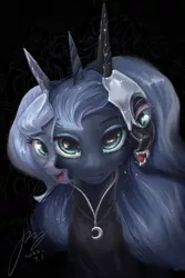 Size: 2858x4287 | Tagged: safe, artist:musical ray, derpibooru import, nightmare moon, princess luna, alicorn, pony, female, filly, image, mask, moon, night, png, solo, woona, younger