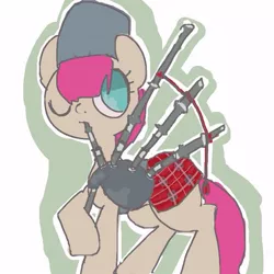 Size: 600x600 | Tagged: safe, artist:um89s, artist:ume89s, derpibooru import, oc, unofficial characters only, earth pony, pony, bagpipes, clothes, hat, hoof hold, image, jpeg, musical instrument, one eye closed, raised hoof, simple background, solo, white background