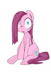 Size: 724x1024 | Tagged: safe, artist:um89s, artist:ume89s, derpibooru import, pinkie pie, pony, female, image, jpeg, looking at you, mare, pinkamena diane pie, shrunken pupils, simple background, sitting, solo, white background