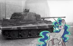 Size: 2048x1290 | Tagged: safe, derpibooru import, oc, oc:light breeze, unofficial characters only, alicorn, human, actual historic footage, alicorn oc, army, balkenkreuz, black and white, germany, grayscale, horn, image, jpeg, life's a breeze, lightverse, looking at something, military, monochrome, next generation, panzer, princess, smiling, tank (vehicle), tiger (tank), tiger ii, vehicle, wings, world war ii