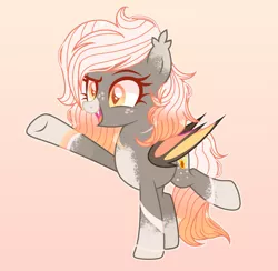 Size: 2905x2841 | Tagged: safe, artist:aurieev, derpibooru import, oc, unofficial characters only, bat pony, pony, base used, bat pony oc, bat wings, coat markings, eyelashes, female, freckles, image, mare, orange background, png, raised hoof, simple background, socks (coat marking), solo, underhoof, wings