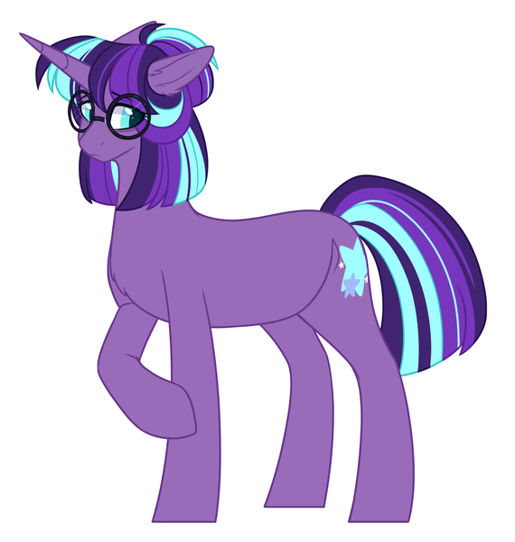 Size: 1698x1786 | Tagged: safe, artist:purplegrim40, derpibooru import, oc, unofficial characters only, pony, unicorn, glasses, horn, image, magical lesbian spawn, offspring, parent:tempest shadow, parent:twilight sparkle, parents:tempestlight, png, raised hoof, simple background, solo, unicorn oc, white background