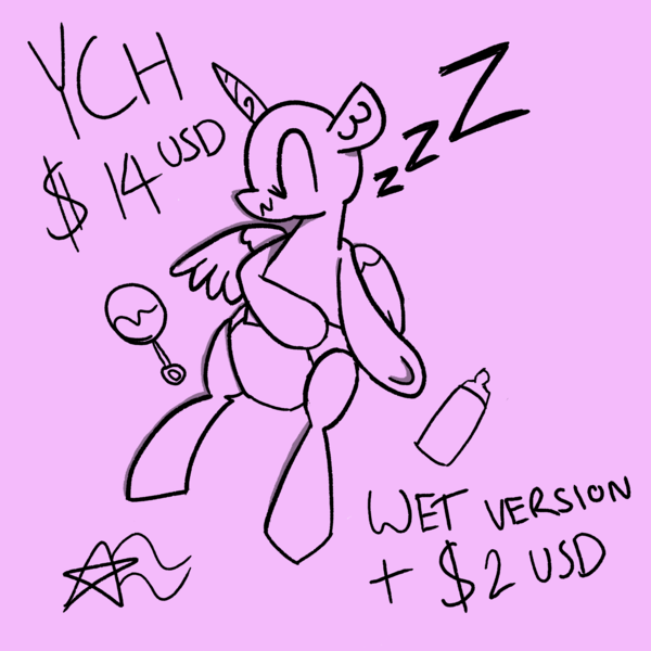 Size: 2000x2000 | Tagged: suggestive, derpibooru import, pony, commission, diaper, diaper fetish, fetish, horn, image, onomatopoeia, png, simple background, sleeping, solo, sound effects, wet diaper, wings, your character here, zzz