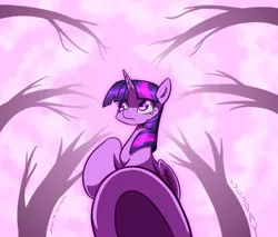 Size: 980x835 | Tagged: safe, artist:tangankittentail, derpibooru import, twilight sparkle, twilight sparkle (alicorn), alicorn, pony, female, folded wings, horn, image, jpeg, mare, raised hoof, sky, solo, tree, underhoof, wings