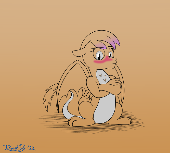 Size: 2000x1800 | Tagged: safe, artist:rupertbluefox, derpibooru import, gilda, dragon, series:natg rupert 22, blushing, crossed arms, derpibooru exclusive, dichromatic, dragoness, dragonified, female, gilda is not amused, image, limited palette, newbie artist training grounds, png, sketch, species swap, unamused, wings
