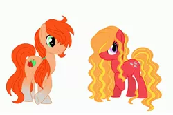 Size: 4080x2728 | Tagged: safe, artist:ocean-drop, derpibooru import, oc, oc:autumn gold, oc:pebble pie, earth pony, pony, brother and sister, coat markings, duo, female, image, jpeg, long hair, male, mare, offspring, parent:big macintosh, parent:marble pie, parents:marblemac, siblings, simple background, socks (coat marking), stallion, white background