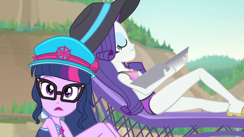 Size: 1920x1080 | Tagged: suggestive, derpibooru import, edit, edited screencap, screencap, rarity, sci-twi, twilight sparkle, equestria girls, equestria girls series, forgotten friendship, beach, beach shorts swimsuit, bikini, clothes, female, glasses, hat, image, one-piece swimsuit, outdoors, png, rarity's purple bikini, sci-twi swimsuit, sun hat, swimsuit, tanning mirror, underwear, underwear edit