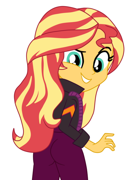 Size: 1400x1899 | Tagged: safe, alternate version, artist:gmaplay, derpibooru import, sunset shimmer, equestria girls, equestria girls series, how to backstage, spoiler:eqg series (season 2), ass, bunset shimmer, butt, female, image, looking at you, looking back, png, simple background, solo, transparent background