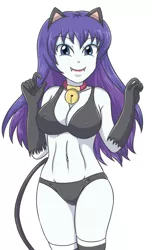 Size: 2077x3421 | Tagged: suggestive, artist:sumin6301, derpibooru import, rarity, cat, equestria girls, bell, bell collar, belly button, belly piercing, bellyring, black bra, black panties, blushing, bra, breasts, busty rarity, cameltoe, cat bell, catgirl, clothes, collar, cute, cute little fangs, erect nipples, eyebrows, eyebrows visible through hair, fangs, female, high res, image, jpeg, looking at you, nipple outline, panties, piercing, raricat, smiling, socks, solo, solo female, stockings, tail, thigh highs, underwear