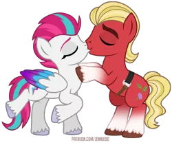 Size: 5020x4180 | Tagged: safe, artist:jennieoo, derpibooru import, sprout cloverleaf, zipp storm, earth pony, pegasus, pony, my little pony: a new generation, commission, cute, eyes closed, female, g5, happy, holding a pony, image, kissing, male, png, shipping, simple background, spread legs, spreading, sproutbetes, straight, text, transparent background, zippsprout