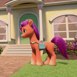 Size: 600x600 | Tagged: safe, derpibooru import, screencap, posey (g5), sunny starscout, earth pony, pony, my little pony: make your mark, spoiler:my little pony: make your mark, animated, cropped, female, g5, gif, i watch it for the ears, image, mare