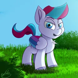 Size: 2000x2000 | Tagged: safe, artist:tyleks, derpibooru import, zipp storm, pegasus, pony, atg 2022, cute, female, filly, foal, g5, image, newbie artist training grounds, png, simple background, smiling, solo