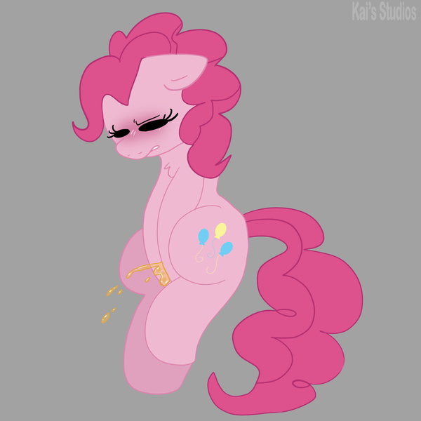 Size: 2000x2000 | Tagged: questionable, artist:kaifurry, derpibooru import, pinkie pie, earth pony, pony, bipedal, blushing, desperation, gray background, high res, image, need to pee, omorashi, one leg raised, png, potty emergency, potty time, simple background, solo, urine