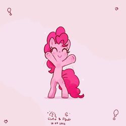 Size: 1000x1000 | Tagged: safe, artist:fipoki, derpibooru import, pinkie pie, earth pony, pony, a hat in time, animated, bipedal, cute, diapinkes, gif, hat kid, image, looking at you, meme, open mouth, ponified meme, smiling, smug dancing hat kid, solo