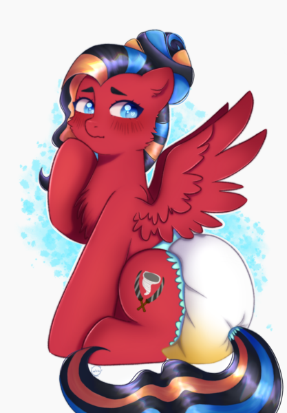 Size: 1640x2360 | Tagged: questionable, alternate version, artist:vaiola, derpibooru import, ponified, pegasus, pony, advertisement, big eyes, blushing, chest fluff, commission, cute, cutie mark, diaper, diaper fetish, embarrassed, eyebrows, fetish, full body, image, long mane, long tail, looking back, non-baby in diaper, png, poofy diaper, shy, simple background, solo, spread wings, tail, transformers, wet diaper, white background, windblade, wings, ych result