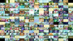 Size: 2047x1150 | Tagged: safe, derpibooru import, edit, edited screencap, screencap, apple bloom, applejack, rarity, scootaloo, spike, twilight sparkle, alicorn, dragon, earth pony, pony, a bird in the hoof, a royal problem, between dark and dawn, boast busters, buckball season, luna eclipsed, ponyville confidential, season 1, season 2, season 3, season 4, season 5, season 7, suited for success, the beginning of the end, the best night ever, the crystal empire, the crystalling, the ending of the end, the last crusade, the last laugh, the last problem, all episodes, caption, character, collage, episode, image, jpeg, meme, played at the same time, youtube, youtube caption, youtube link