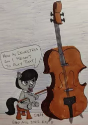 Size: 2689x3798 | Tagged: safe, artist:rapidsnap, derpibooru import, octavia melody, pony, cello, foal, grumpy, image, jpeg, musical instrument