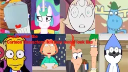 Size: 1920x1080 | Tagged: safe, derpibooru import, edit, edited screencap, screencap, princess celestia, alicorn, bird, blue jay, human, moose, pony, whale, between dark and dawn, bart simpson, coincidence i think not, family guy, female, ferb fletcher, front view, full face view, happy tree friends, image, jpeg, lois griffin, lumpy, male, pearl (steven universe), pearl krabs, phineas and ferb, phineas flynn, spongebob squarepants, steven universe, the simpsons