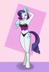 Size: 1838x2708 | Tagged: suggestive, alternate version, artist:mgckfight, derpibooru import, rarity, anthro, unguligrade anthro, unicorn, abstract background, boxing, boxing gloves, breasts, busty rarity, clothes, female, image, jpeg, lingerie, mouth guard, pinup, solo, solo female, sports