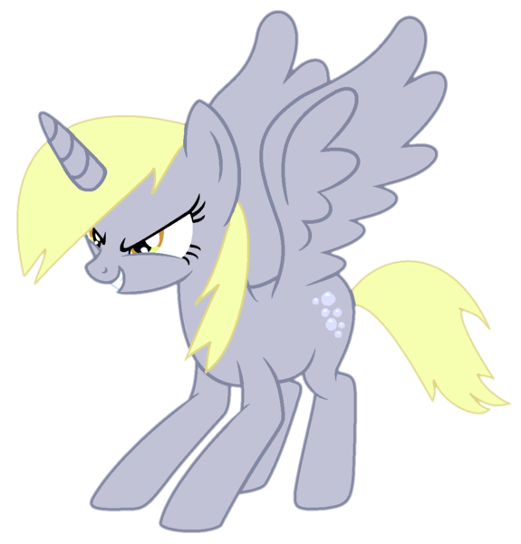 Size: 1163x1213 | Tagged: safe, artist:elementbases, artist:twilyisbestpone, derpibooru import, derpy hooves, alicorn, pony, alicornified, derpicorn, evil grin, female, grin, image, mare, oh shit, png, race swap, simple background, smiling, smirk, solo, spread wings, transparent background, underp, wings, xk-class end-of-the-world scenario