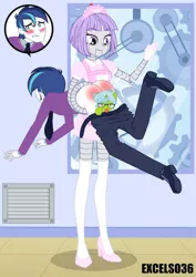 Size: 662x935 | Tagged: suggestive, artist:excelso36, derpibooru import, shining armor, robot, equestria girls, abuse, alumnus shining armor, blushing, clothes, commission, fetish, gloves, high heels, humiliation, image, jpeg, male, nanny, pants, pants down, shoes, spanking, ych result, your character here