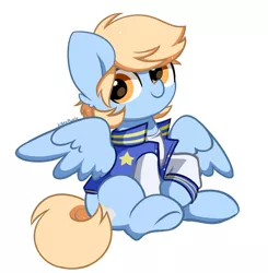 Size: 2580x2635 | Tagged: safe, artist:kittyrosie, derpibooru import, oc, oc:blue skies, unofficial characters only, pegasus, pony, clothes, image, png, simple background, white background