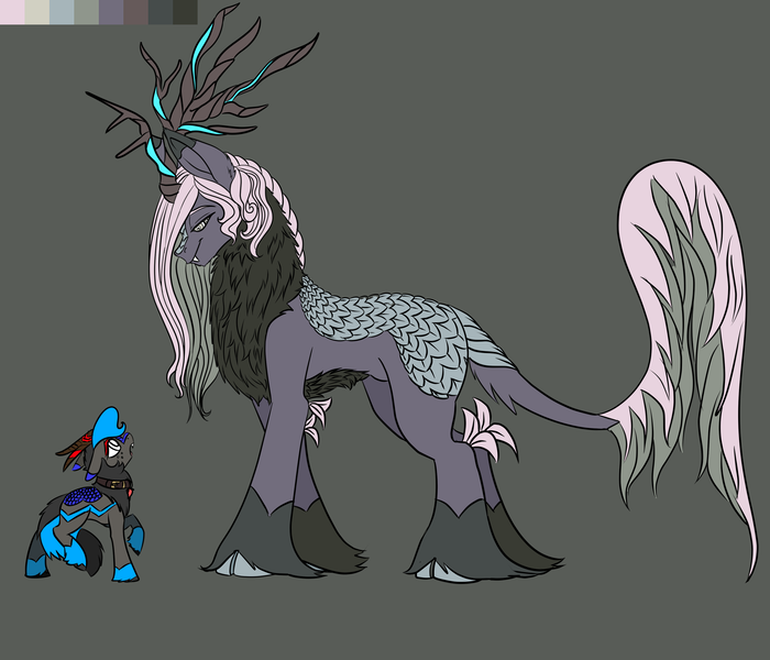 Size: 3500x3000 | Tagged: safe, artist:brainiac, derpibooru import, oc, oc:hymm, oc:pepper, kirin, alien kirin, concept art, female, giant pony, image, macro, male, png