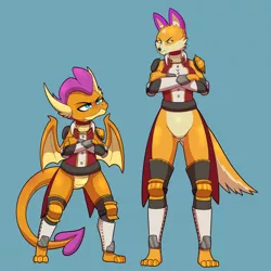 Size: 7000x7000 | Tagged: safe, artist:chedx, derpibooru import, smolder, anthro, wolf, armor, crossover, featureless crotch, image, monster hunter, palamute, png, self paradox, species swap, unamused