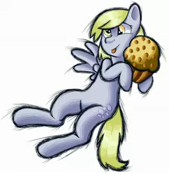 Size: 2920x3020 | Tagged: safe, artist:trr_bc, derpibooru import, derpy hooves, pegasus, pony, fighting is magic, fighting is magic aurora, food, gray coat, image, jpeg, muffin, simple background, solo, splash art, white background, yellow eyes, yellow mane