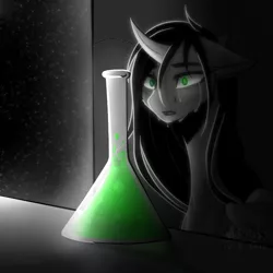 Size: 750x750 | Tagged: safe, artist:kat-the-true-kitkat, derpibooru import, oc, unofficial characters only, pony, unicorn, crying, erlenmeyer flask, flask, horn, image, inktober, inktober 2018, png, solo, unicorn oc