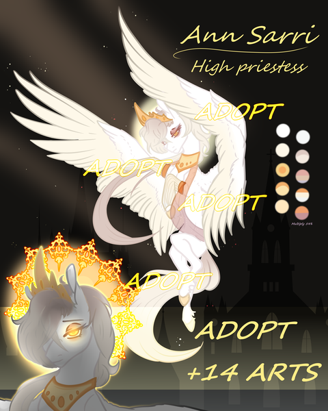 Size: 6000x7500 | Tagged: safe, artist:luna dave, derpibooru import, oc, pegasus, adoptable, adopted, auction, blonde hair, blonde mane, colored hooves, colored wings, colored wingtips, crown, female, fixed, halo, image, jewelry, makeup, pegasus oc, png, priestess, realistic horse legs, realistic wings, regalia, solo, solo female, unshorn fetlocks, wings